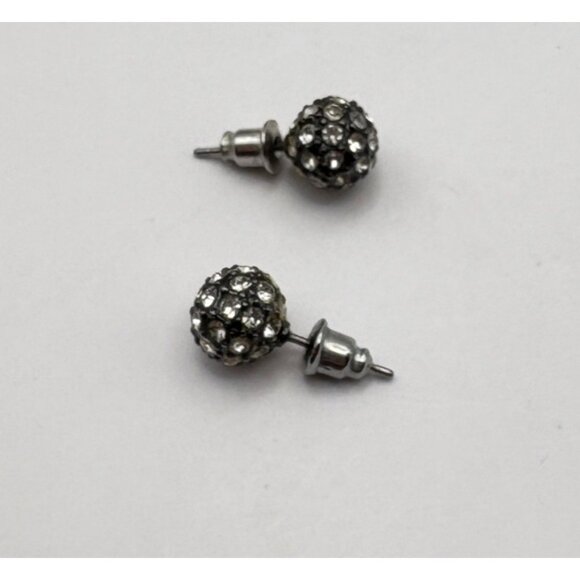 Vintage Round Rhinestone Ball Stud Earrings Silver Tone Sparkling - Picture 2 of 6